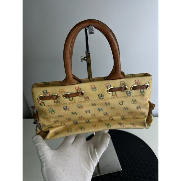 DAMAGED - VTG Y2K Dooney & Bourke Coated Canvas Purse Pale Yellow (small) - Picture 12 of 16